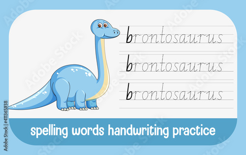 Spelling words dinosaur handwriting practice worksheet