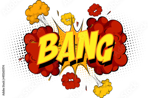 Word Bang on comic cloud explosion background