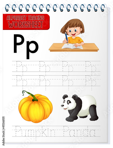 Alphabet tracing worksheet with letter P and p