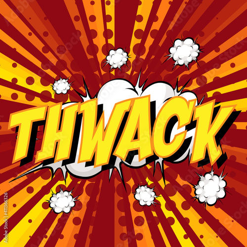 THWACK wording comic speech bubble on burst