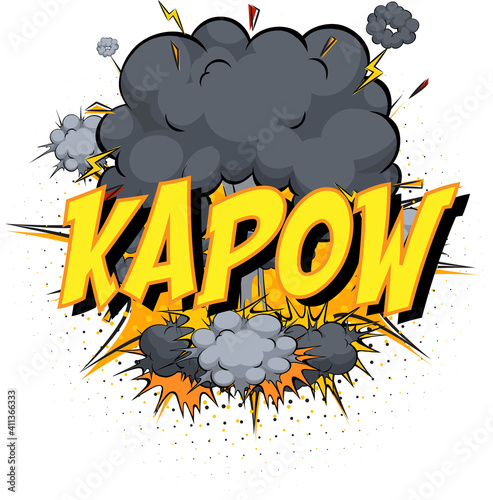 Word Kapow on comic cloud explosion background