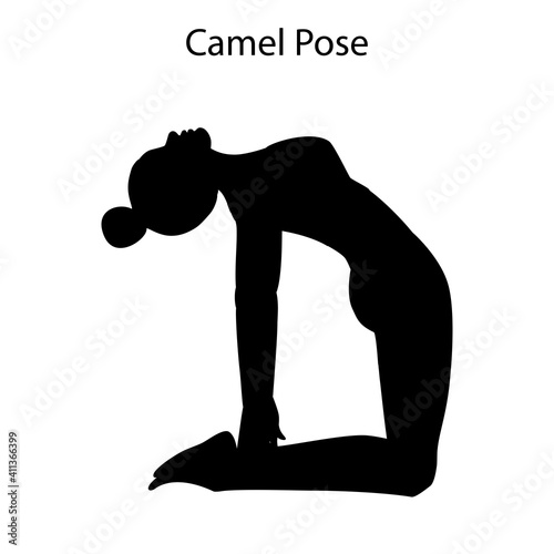 Camel pose yoga workout silhouette. Healthy lifestyle vector illustration