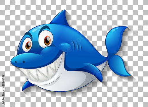 Shark smiling cartoon character on transparent background