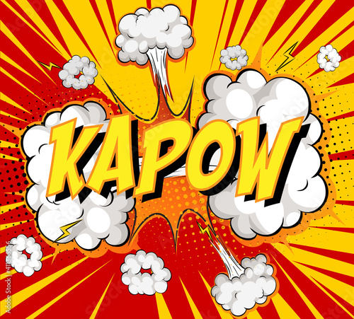 Word Kapow on comic cloud explosion background
