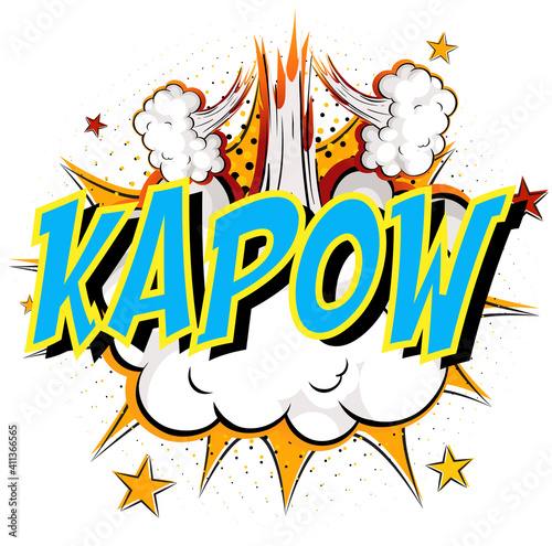 Word Kapow on comic cloud explosion background