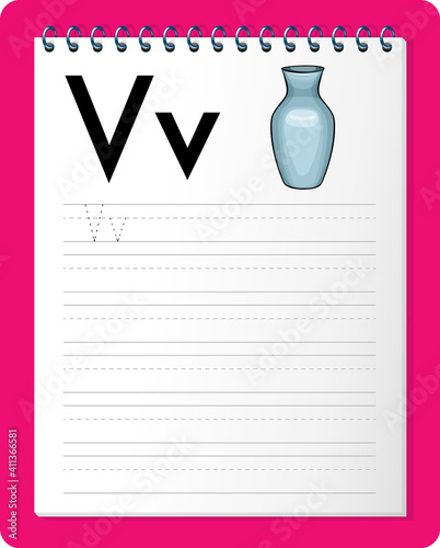 Alphabet tracing worksheet with letter V and v