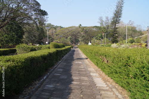 Pathway in the garden of vazhani dam reservoir, Kerala, India
