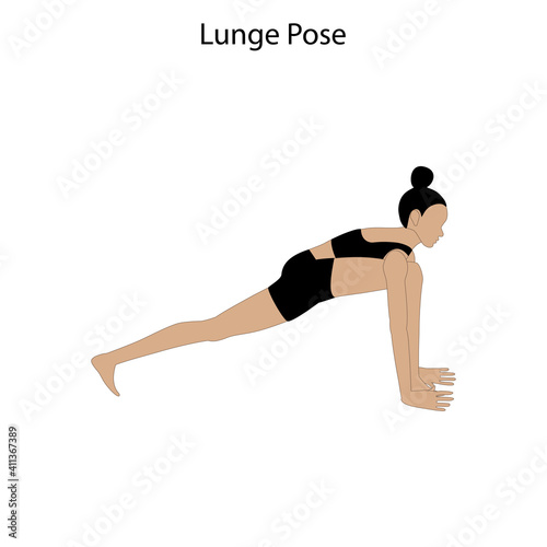 Lunge pose yoga workout. Healthy lifestyle vector illustration