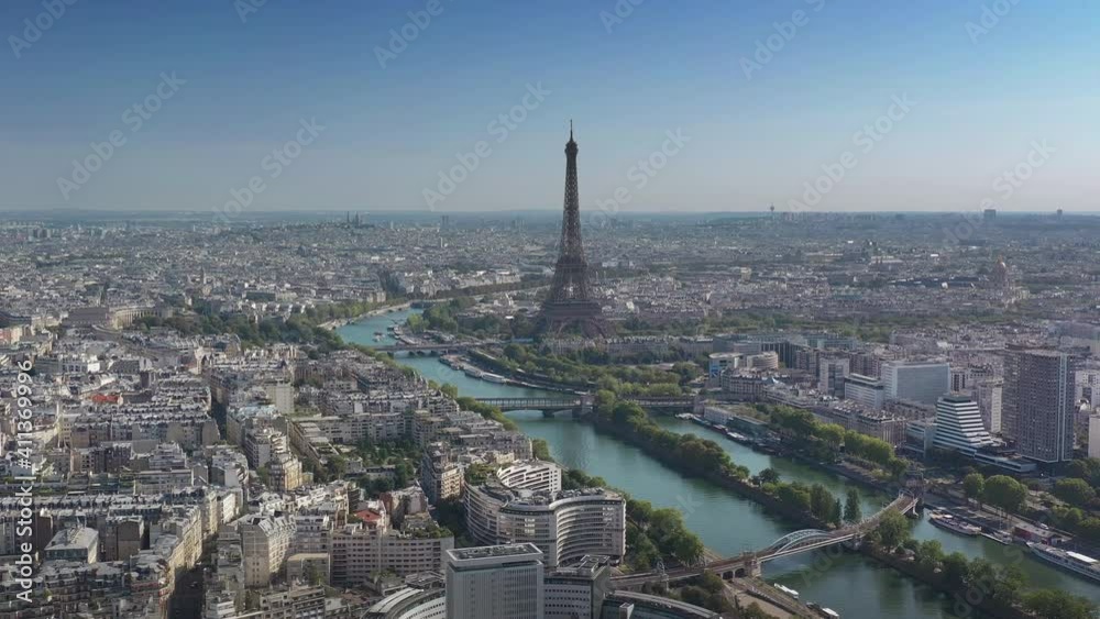 sunny day flight over paris city center famous tower riverside aerial panorama 4k france sunny day flight over paris city center famous tower riverside aerial panorama 4k france