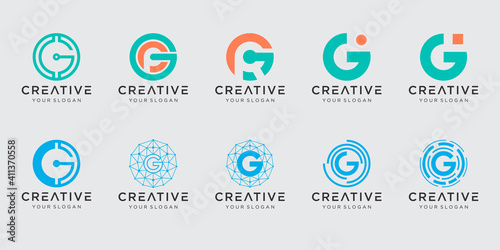Set of abstract initial letter G logo template. icons for business of fashion, digital, technology