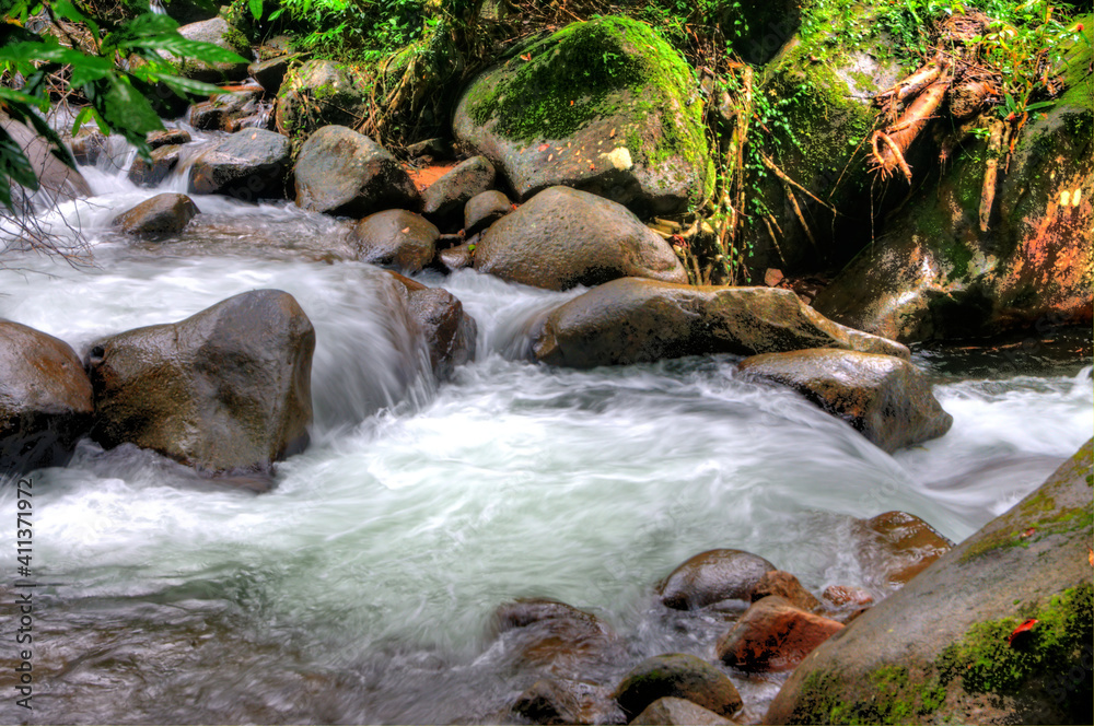 Fototapeta premium Mountain Water Cascading Over Rocks (in high dynamic range)