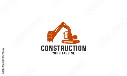 logo for construction with heavy equipment illustration