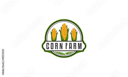 Farm Logo Template with Corn illustration. Vector Illustration in white background