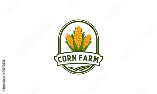 Farm Logo Template with Corn illustration. Vector Illustration in white background