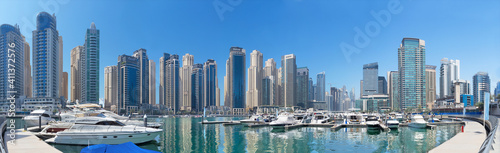 DUBAI  UAE - APRIL 1  2017  The Marina and yachts.