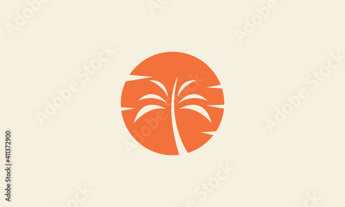 sunset shape with coconut tree or palm circle simple logo vector icon symbol graphic design illustration