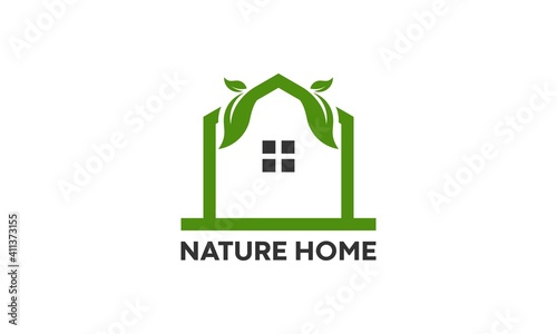 logo of a natural house with a unique leaf as the roof