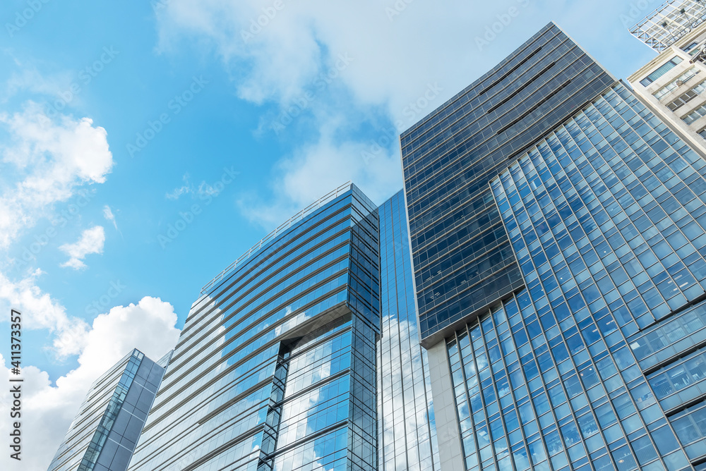 Exterior of modern office building in Hong Kong city