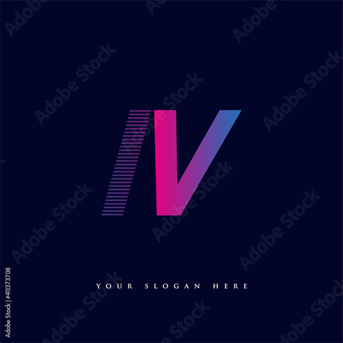 initial letter logo IV colored blue and magenta with striped composition, Vector logo design template elements for your business or company identity.