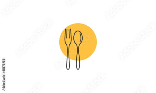 spoon and fork lines with sunset logo vector icon symbol graphic design illustration