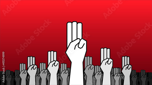 Leinwand Poster 3 Finger Hands fight dictator for freedom
