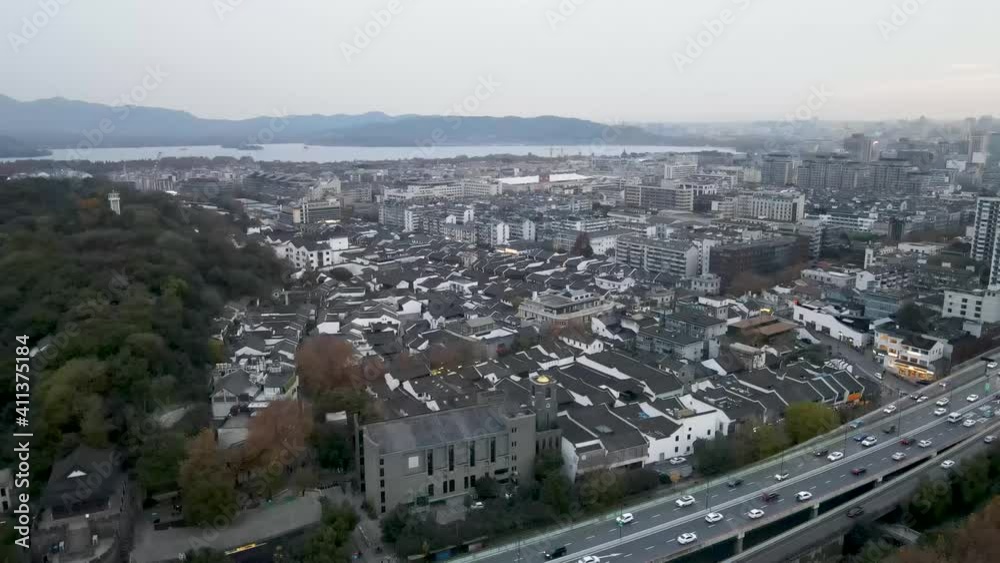 Aerial photography of Hangzhou old city scenery Aerial photography of Hangzhou old city scenery