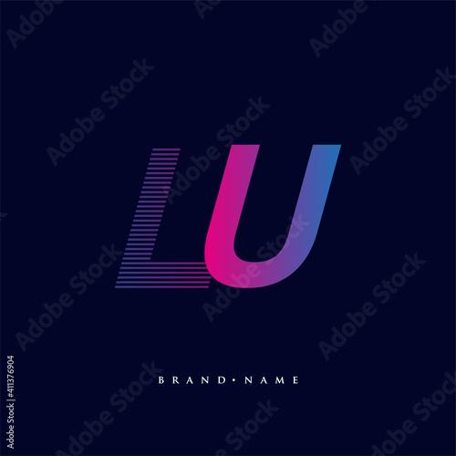 initial letter logo LU colored blue and magenta with striped composition, Vector logo design template elements for your business or company identity. photo