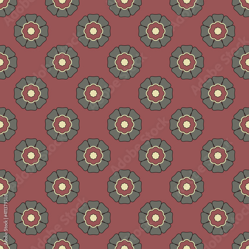 Seamless geometrical abstract pattern with floral round ethnic mandalas. Based on medieval Indian Mogul motif.