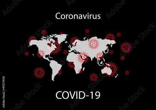 World map of Covid-19. Coronavirus spread to every country around the world. The global update the outbreak of dangerous pathogens. Covid-19 concept vector illustration