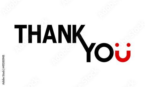 thank you text on white background, U letter as smile, vector illustration