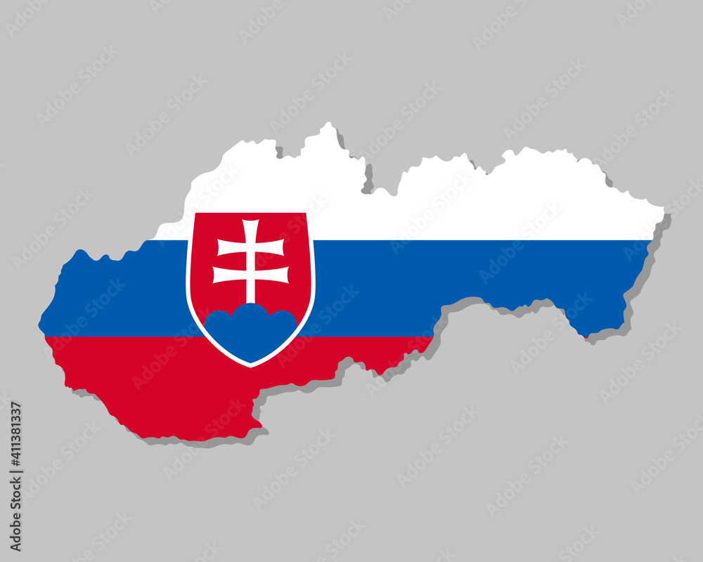 Highly detailed map of Slovakia with flag. Silhouette of European country map with Slovakian flag inside vector illustration on light gray background Highly detailed map of Slovakia with flag. Silhouette of European country map with Slovakian flag inside vector illustration on light gray background