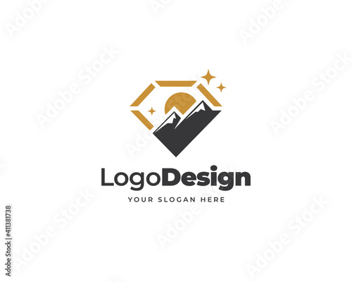 Creative diamond mountain logo vector. Treasure peak logo design