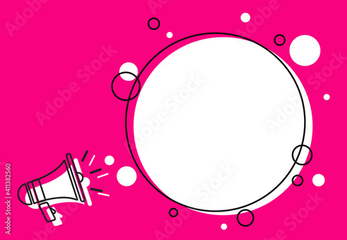 Megaphone and space for text. Hot pink background, announce digital marketing promotion label concept.