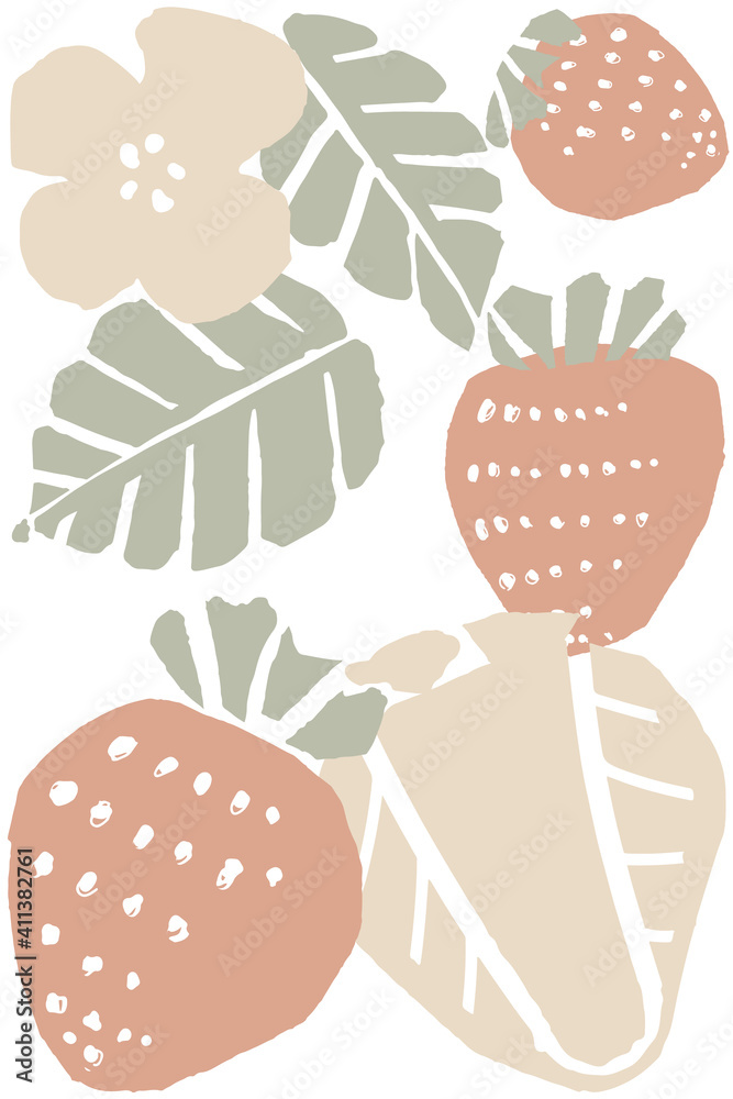 くすみカラーの版画風イチゴのイラストstrawberry Art Drawn In Dull Color Stock Vector Adobe Stock