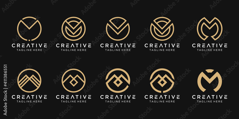 Set of abstract monogram M logo template. icons for business of fashion, sport, technology.