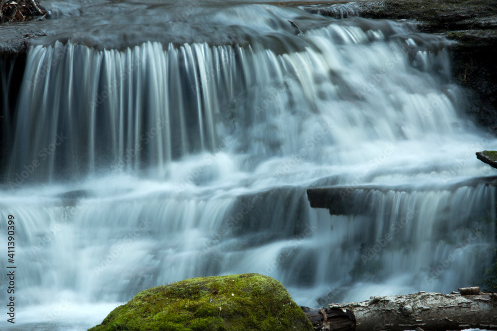 Silky water of little Wadsworth Falls in Middlefield, Connecticut.