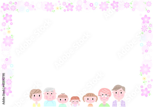 三世代家族と花の囲み罫