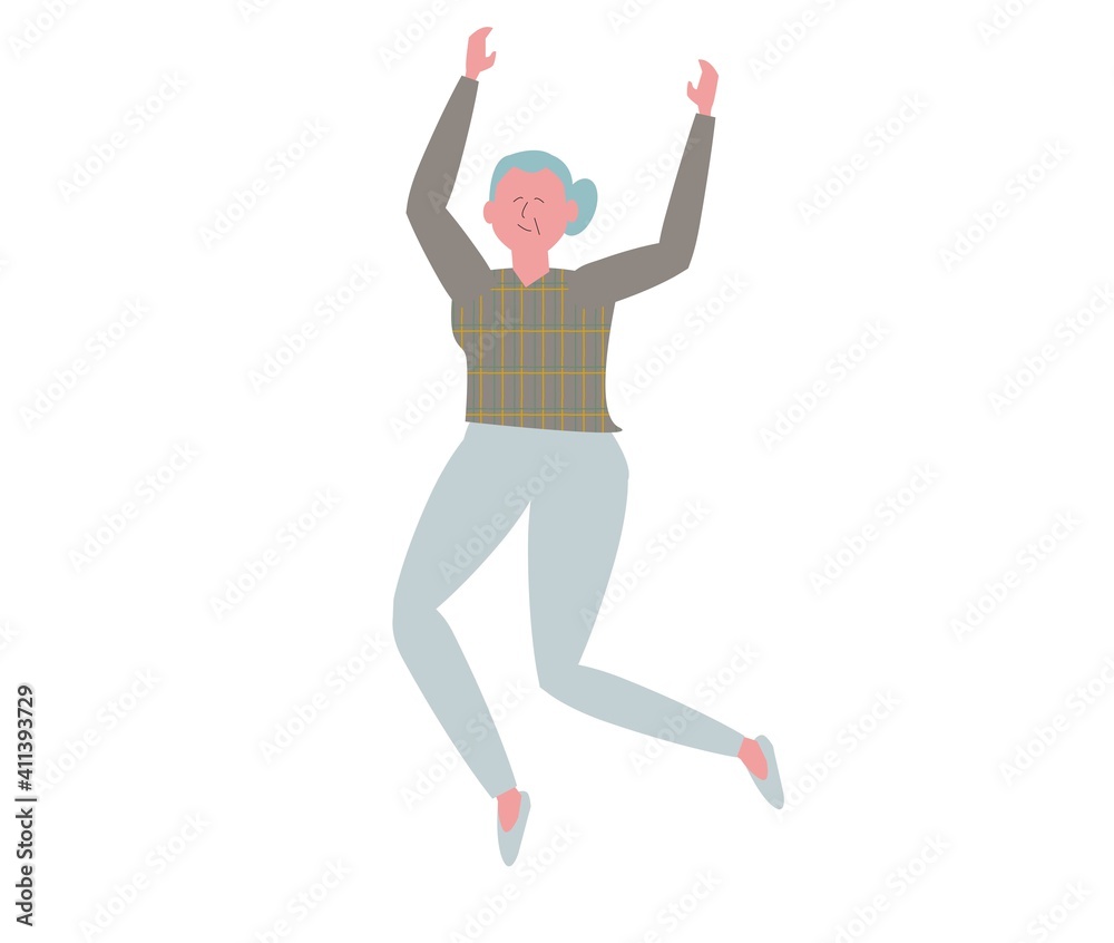 陽気に踊る高齢者のイラスト(女性1）