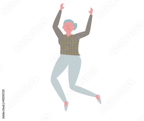 陽気に踊る高齢者のイラスト(女性1）