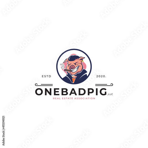 Pig Smoking mascot logo design
