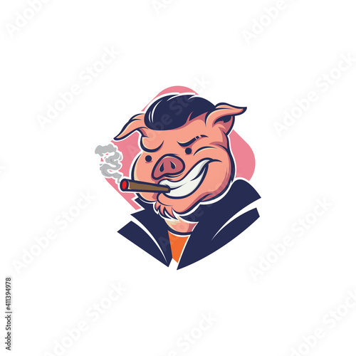 Pig Smoking mascot logo design
