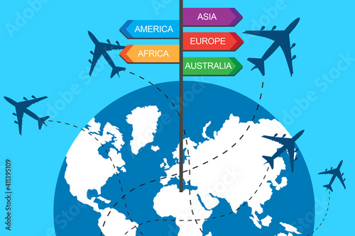 Map airplane on a blue back...