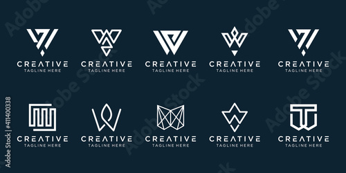 Set of creative monogram initial W logo template. icons for business of fashion, sport, automotive, simple.