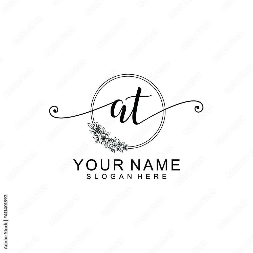 AT Initial handwriting logo template vector AT Initial handwriting logo template vector