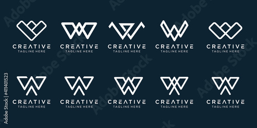 Set of creative monogram W logo template. icons for business of fashion, sport, finance, simple.