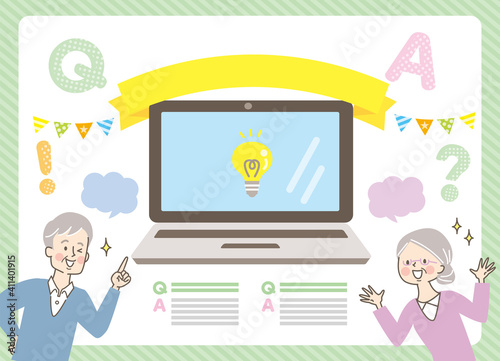 パソコンを学ぶシニア女性と男性