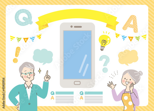 スマホを学ぶシニア女性と男性