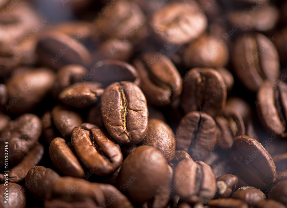 fried bright with smoky grains, coffee beans background fried bright with smoky grains, coffee beans background