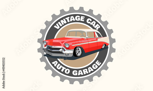 Vintage red retro car emblems and badges vector illustration