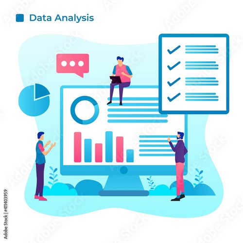Illustration vector graphic of Data Analysis in flat design style © Dominico